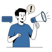 Man Holding Megaphone with Speech Bubble and Exclamation Mark vector