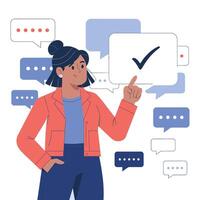 Woman Approving Feedback in a Modern Communication Setting vector