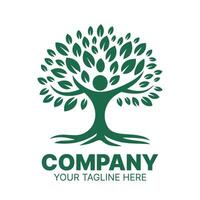 A strong logo design of a tree with a person at its core. vector