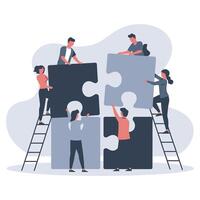 Diverse Team Collaborating on a Puzzle, Symbolizing Teamwork vector