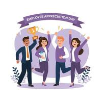 Happy employees celebrating Employee Appreciation Day with a trophy vector