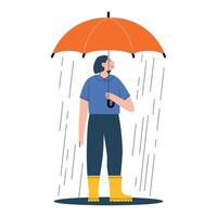 Woman under umbrella in the rain, enjoying the weather vector