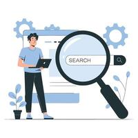 Person Searching Online with Magnifying Glass, Conceptual Illustration vector