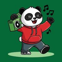 A Panda Wearing a Hoodie and Dancing with a Boombox vector