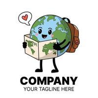Cute Earth Globe Character with Map and Backpack, Ready to Explore vector