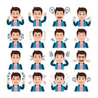 Collection of Male Character Expressions in Different Emotions vector