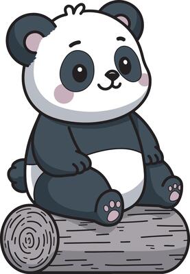 Panda sitting on a tree stump cartoon illustration