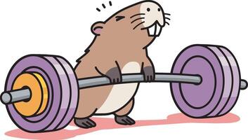 Capybara having trouble lifting the barbell design illustration vector