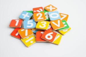 Number wood block cubes for learning Mathematic photo