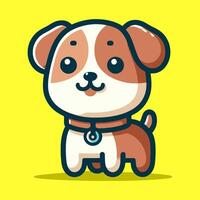 a cartoon dog with a collar on a yellow background, Perfect for Any Project vector