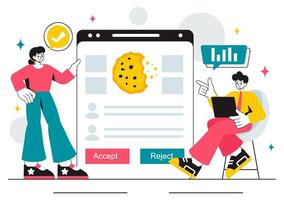 Tracking Cookies on Websites Illustration with User Activity Records in a Flat Cartoon Style vector