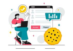 Tracking User Activity with Cookies Technology Illustration in a Flat Style Design vector