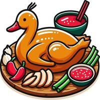 chinese new year duck with vegetables and sauce, peking duck for your design vector