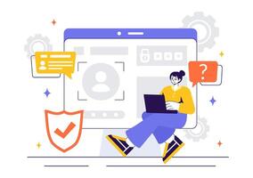 Digital ID Card Illustration with Face Recognition and Information Display in a Modern Flat Style vector