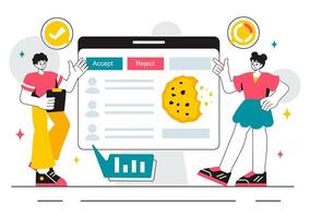Cookies Technology Illustration with Browsing Data Monitoring in a Flat Style Background vector