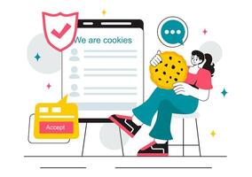 Tracking Cookies Technology Illustration Showing User Data Records on a Website in Flat Cartoon Style vector