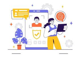 Face Recognition System Illustration with an Identity Card in a Flat Style Background vector