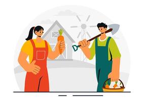 Illustration of a Happy Family Working on a Farm in the Countryside with a Flat Cartoon Design vector