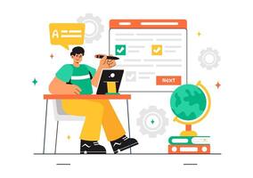 Internet-Based Examination Illustration with Papers, Forms, and Answer Sheets vector