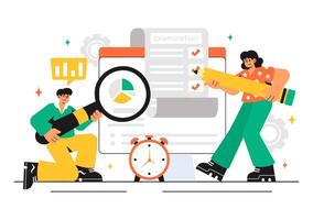 Quiz and Survey Illustration Featuring Examination Papers in a Cartoon Background vector