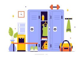 Neat and Organized Gym Locker Room with Benches and Fresh Dry Towels vector