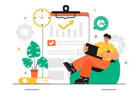 Educational Exam Illustration with Papers, Online Forms, and Quizzes in a Flat Cartoon Design vector