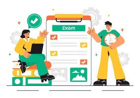 Illustration of an Online Test with Answer Forms and Examination Papers in Flat Style vector