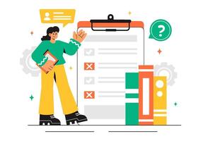 Examination Paper Design Featuring Online Quizzes and Surveys in a Flat Style Cartoon Background vector