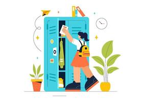 Organized Student Locker Room Illustration with School Essentials in a Flat Design vector