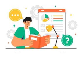 Internet Quiz and Survey Illustration Featuring Examination Papers in a Flat Cartoon Background vector