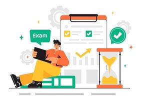 Online Exam Illustration with Answer Sheets, Forms, and Surveys in a Flat Style Cartoon Design vector