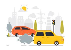 Automobile Emissions Causing Air Pollution in a Busy City Design vector