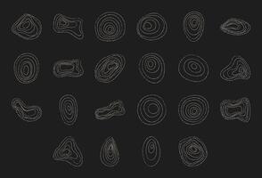 Doodle asymmetric concentric chalk circle set, trendy organic amorphous form graphic, flat liquid minimal shape collection, cute abstract irregular symbol set, modern geometric random element art, vector