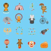 New Circus retro flat icons set print vector