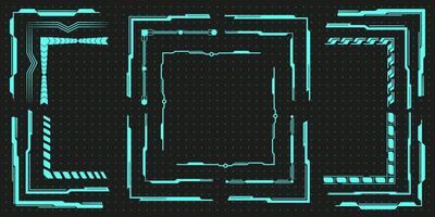 Geometric trendy y2k ui frame element set, vintage neon game hud icon graphic, modern techno 90s interface shape aesthetic, digital space groovy decoration , blue neon abstract acid collection. vector