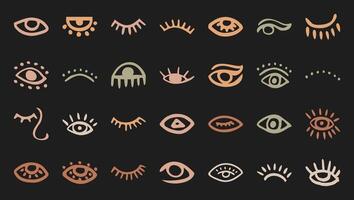 Modern boho random eye and nose shape collection, flat liquid minimal eyebrow element set, trendy geometric irregular eyeball silhouette design, cute organic form graphic, doodle abstract symbol art, vector