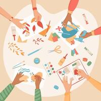 Handicraft DIY craftwork collection, handmade handcraft art class illustration, colorful activity banner, creative craft concept, vector