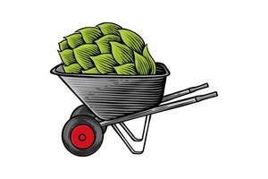 colored illustration of hops being transported on a wheelbarrow vector