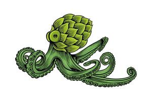 colored illustration of hops combined with an octopus vector