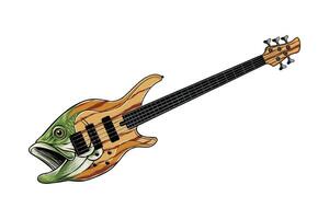 colored illustration of a black snapper in the shape of a guitar vector
