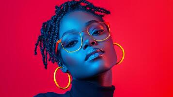 Stunning portrait of person with vibrant colors and dramatic lighting photo