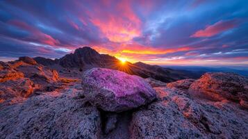 Stunning landscape of vibrant sunset over rocky mountains photo