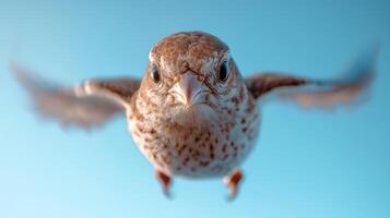 Stunning close up of bird in flight against blue sky photo