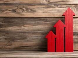 Red arrows indicating growth on wooden background, symbolizing success photo