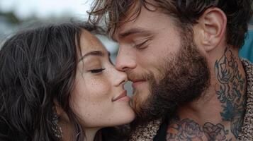 stunning portrait of couple in love, sharing intimate moment photo
