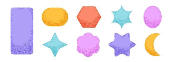 Noise sticker shape collection. Primitive geometric label element pack. Set of abstract dotted blank badges for price tag and sale promotion. Bright textured patch pack. Design elements vector