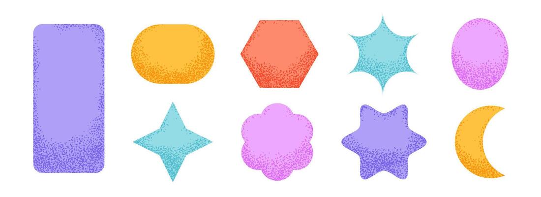 Noise sticker shape collection. Primitive geometric label element pack. Set of abstract dotted blank badges for price tag and sale promotion. Bright textured patch pack. Design elements