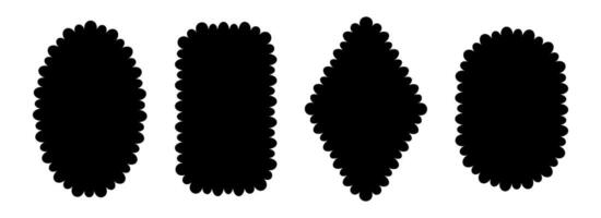 Different wavy edge frame collection. Jagged scallop border element set. Black undulate graphic design templates for decoration, banner, poster, sticker, badge. Vintage bundle vector