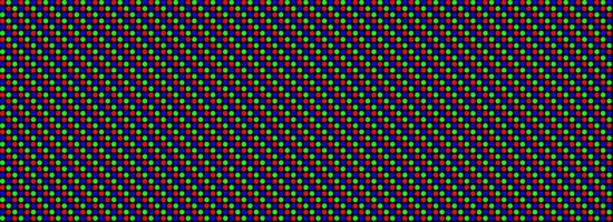 RGB pixel seamless pattern. Repeating LED screen background. LCD display circle dots wallpaper. Red Green Blue pixelated monitor texture. Repeated round dot crt display backdrop vector