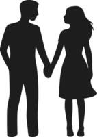 Romantic Couple Silhouette Holding Hands - Valentine's Day Art vector